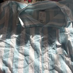H&M Men’s XXL Baby Blue And White Striped Shirt