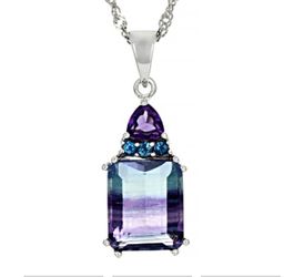 (Shipped Only) Bi-Color Fluorite Sterling Silver Pendant with Chain