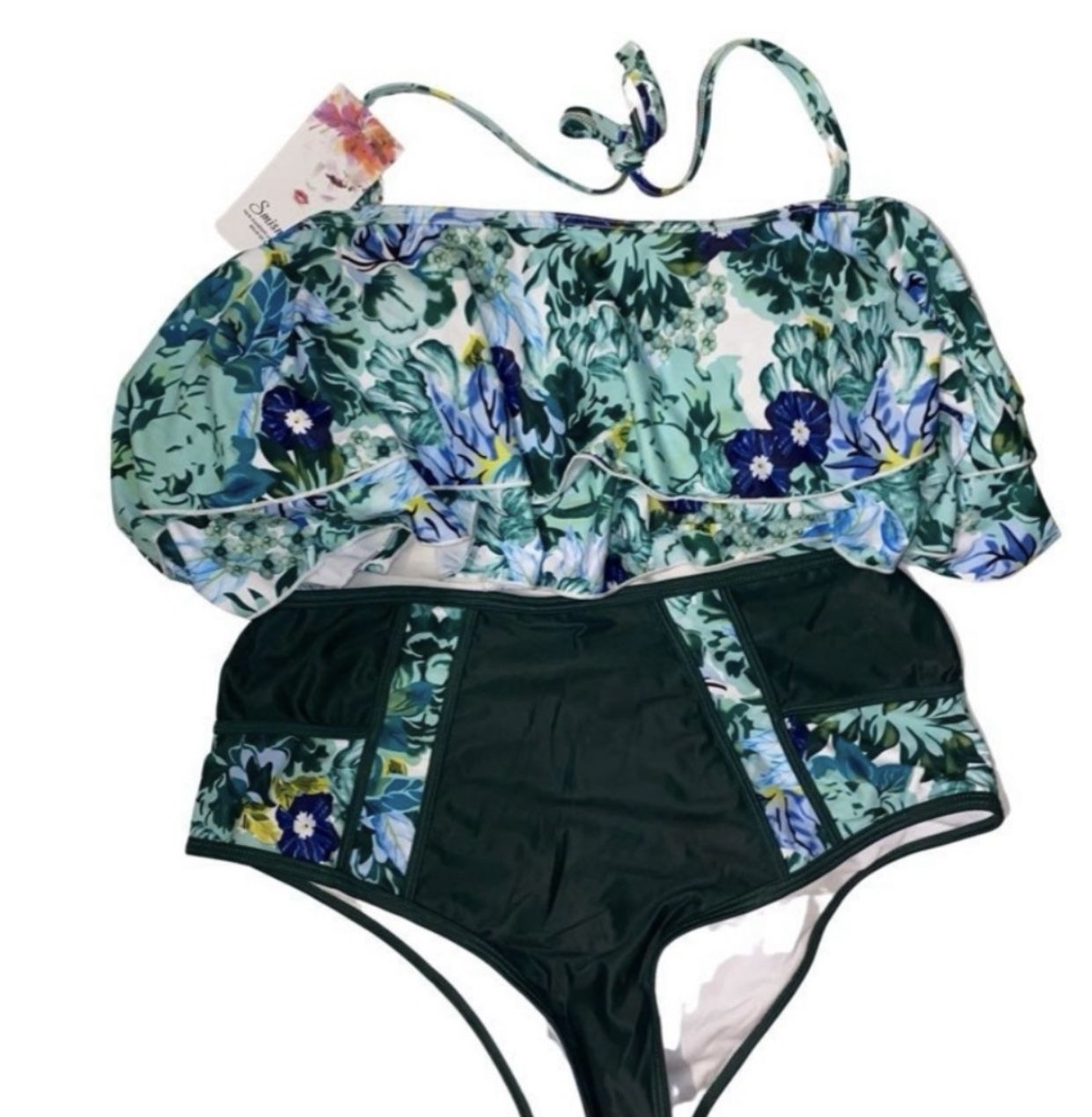 NWOT Tropical Floral Bikini Set with High-Waisted Bottoms