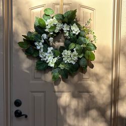 Wreath - White Hydrangeas and Greenery - Brand New - 10 Available!