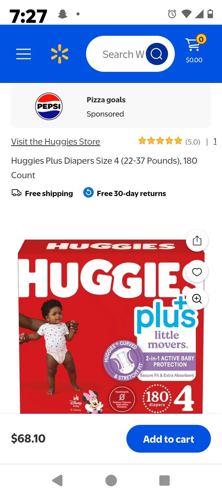 Huggies Plus Diapers Size 4 (22-37 Pounds), 180 Count