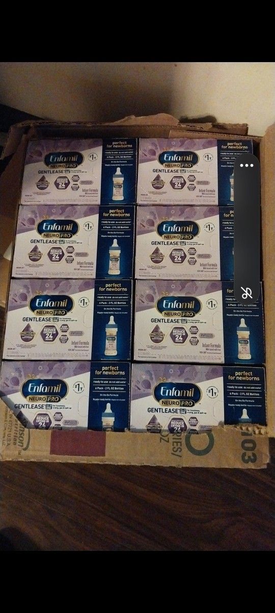 ENFAMIL NEURO PRO GENTLEASE READY TO FEED 2 OUNCE BOTTLES IS
8 BOXES WITH
6 BOTTLES INSIDE EACH BOX A TOTAL OF (48 BOTTLES)
ALL FOR 100 CASH OR BES