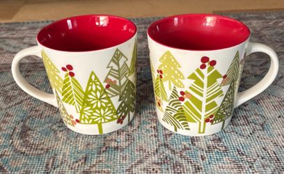 Starbucks Christmas Tree Ceramic Coffee Mugs Set of 2