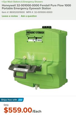 Honeywell Fendall Pure Flow 1000 Eyewash Station 7 Gallon Capacity 15 Minutes Wash Time