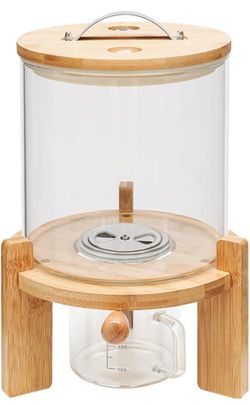 Ikoewqzamx 5L Glass Rice & Cereal Dispenser with Airtight Lid & Wooden Stand – New