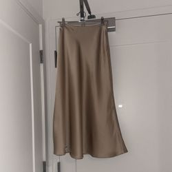 Silk Satin Skirt Beige 