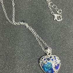 Blue Sapphire And Silver Tree Of Life Heart Shaped Necklace And Pendant 