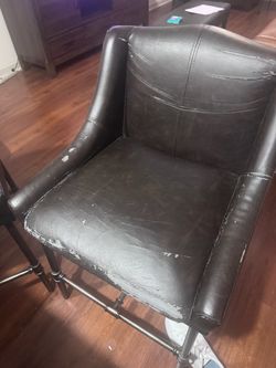 Wood table Black Faux Leather Armchair with Metal Legs