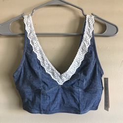 💙 Denim & Lace Crop Top XS – Everyday Cute Meets Costume Chic!