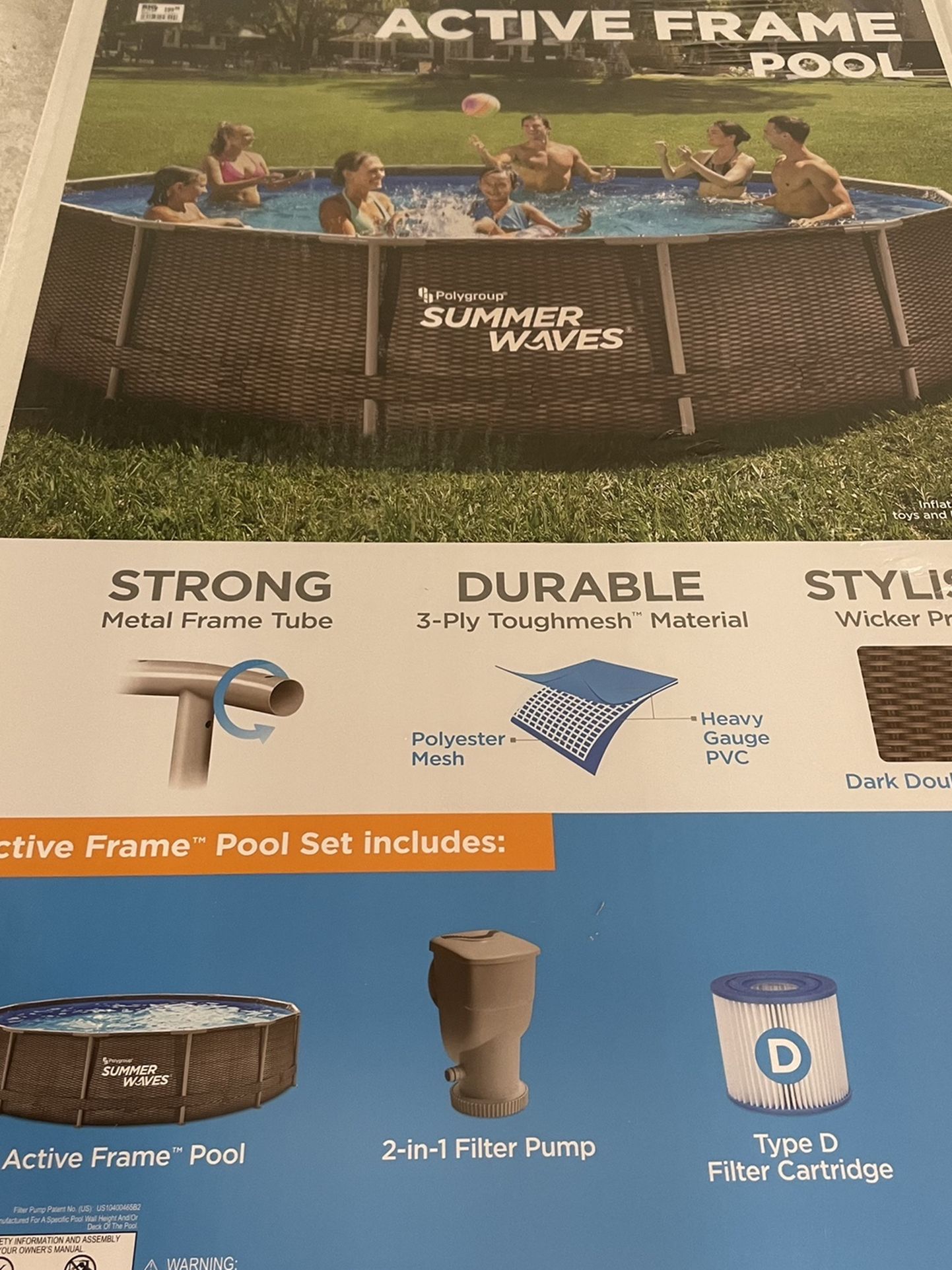 Summer waves pool active frame 14x36, new in box. Pump, filter and ladder included