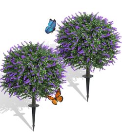 Dense Foliage Artificial Lavender Topiary Trees 24 Inch, 2 Pack