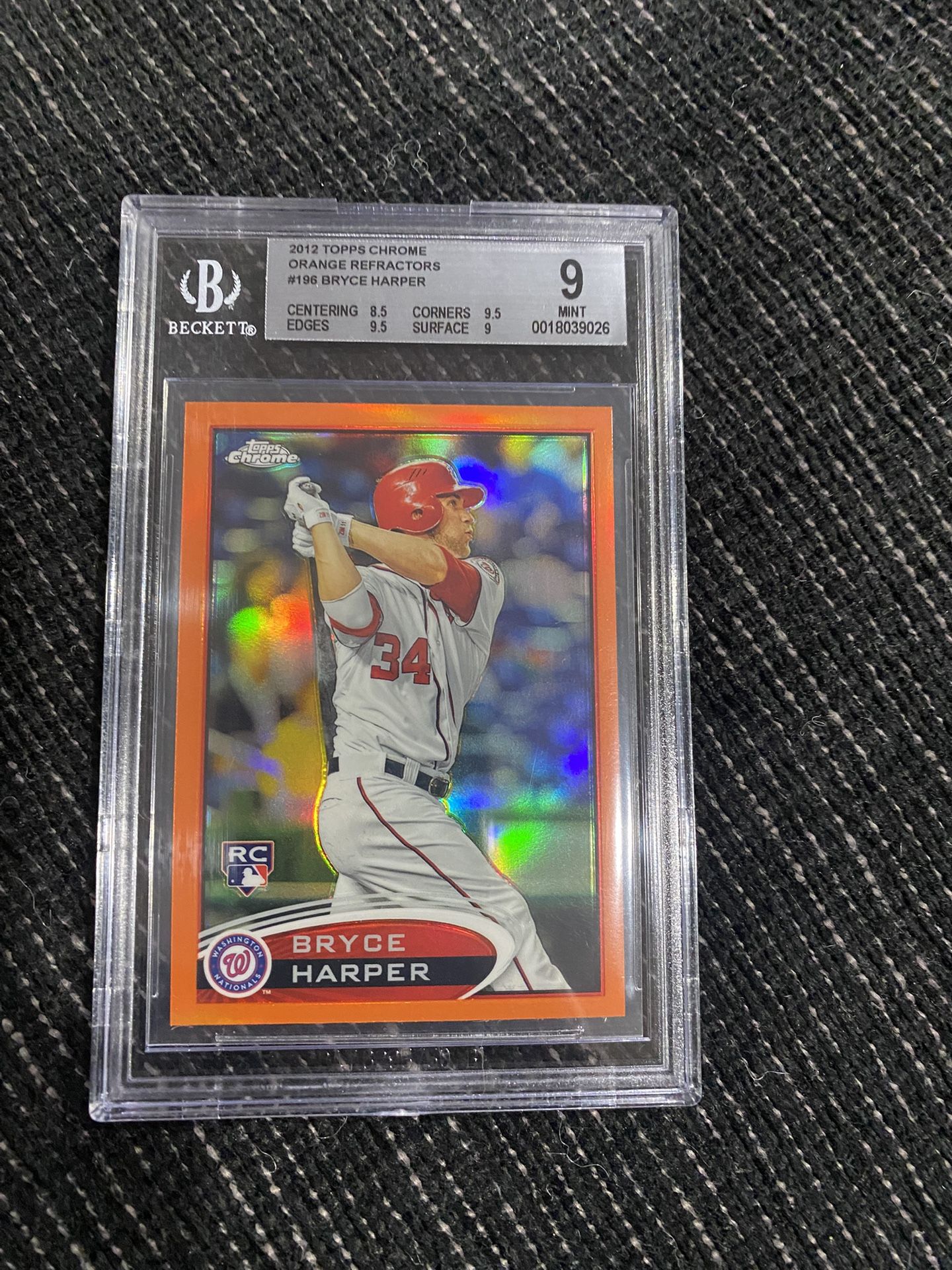 2012 Topps Chrome #196 Bryce Harper Orange Refractor RC BGS 9