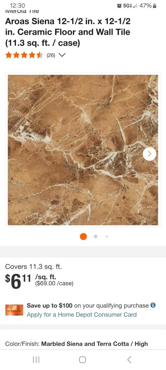 Aroas Siena 12 1/2 × 12 1/2 In Ceramic  Floor And Wall Tile