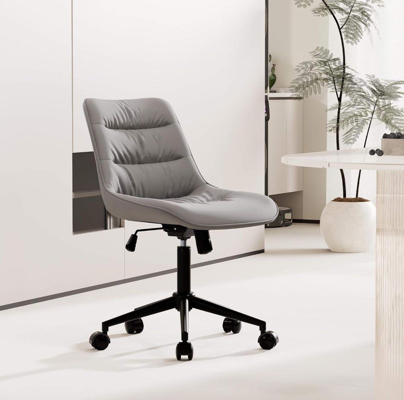 Kidol & Shellder Armless Office Chair Desk Chair Comfy Ergonomic Swivel Chair Home Office Desk Chairs with Wheels Rolling Task Computer Chair Makeup V
