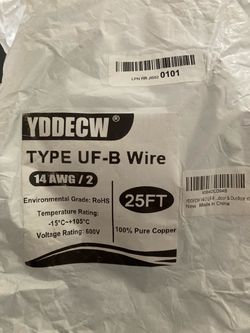 14/2 UF-B Wire - 25FT 100% Pure Copper 14AWG 2 Connector Direct Burial Electrical Cable 14 Gauge for Underground Feeder Wet or Corrosive Locations Ind