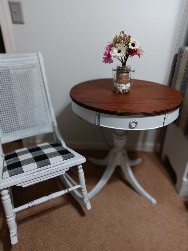 Refinished Vintage Drum Table Side Table