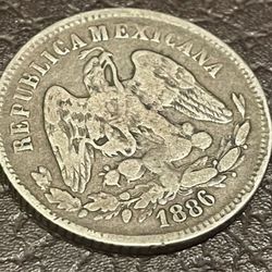 Mexico 25 centavos 1886. Antique Collectable Coin 