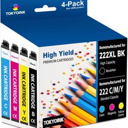 222XL Ink Cartridges Combo Pack Remanufactured Replacement For 222 Ink Cartridge 222 XL For Printer XP-5200 WF-2960 Printer Ink (Black, Cyan, Magenta,