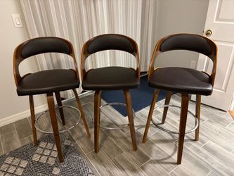 Set of 3 Armen Living Shelly Swivel Bar Stools – Walnut & Brown