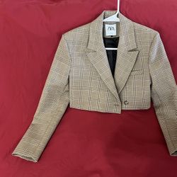 ZARA Crop Blazer Jacket, Small Size 