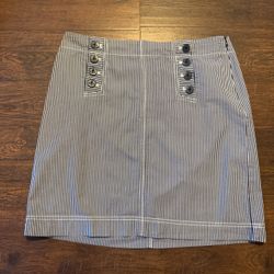 Talbots Petites Sailor Skirt 8P Blue White Striped Seersucker Nautical Mini