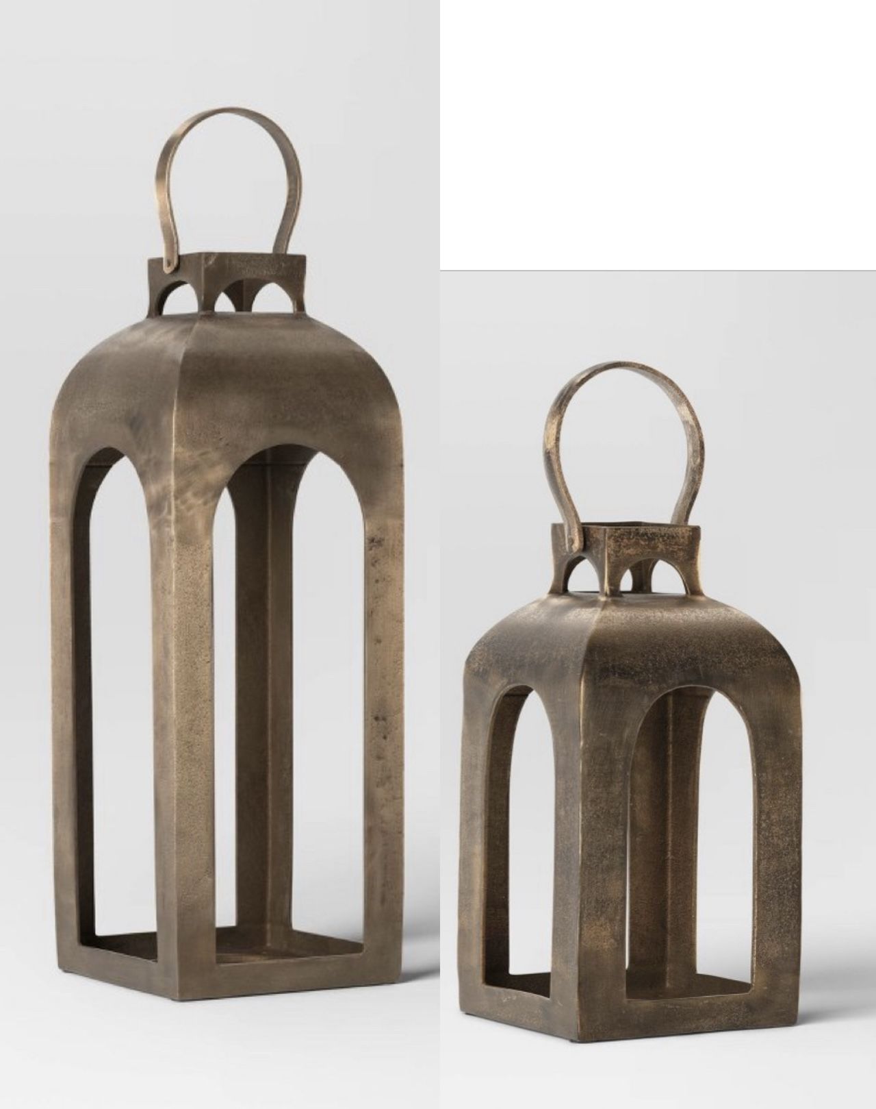 New 21.875"x8" & 13"x7.5" Pillar Cast Aluminum Lantern Candle Holders Gold - Threshold™