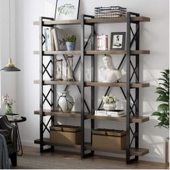 Solid Wood 5 Tier Industrial Metal Heavy Duty Etagere Bookshelf (2 Available)