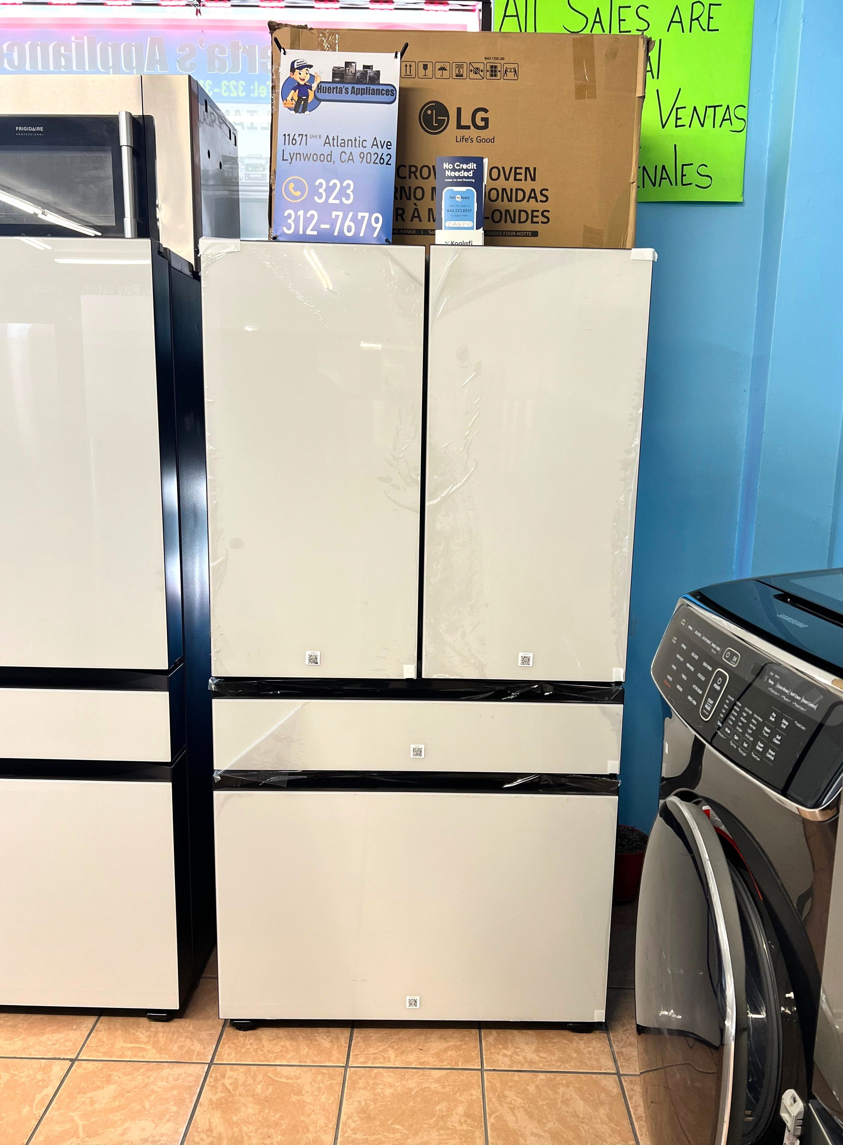 Samsung Bespoke 23 cu. ft. Counter Depth 4-Door French Door Smart Refrigerator in White Glass with Beverage Center