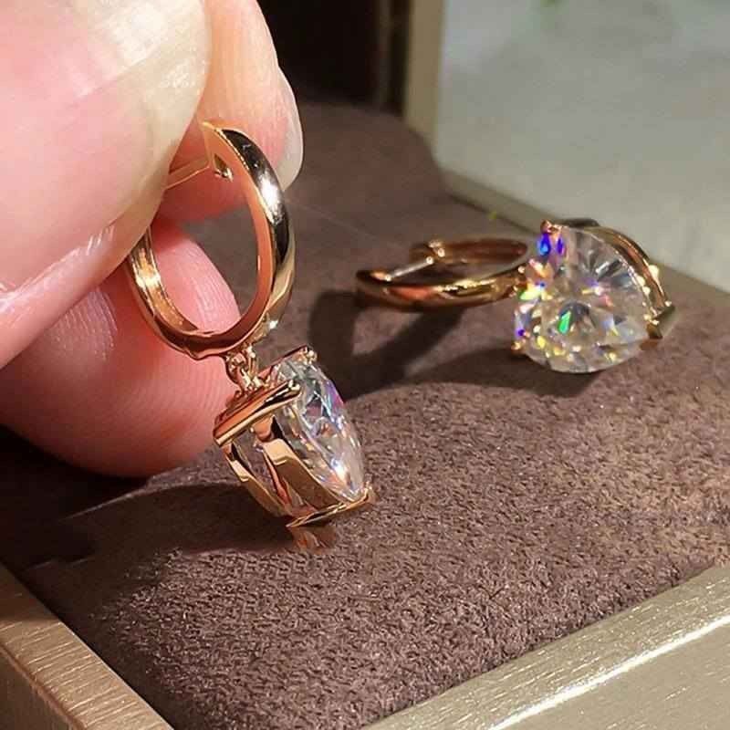 18K Rose Gold 1CT Heart Cut Diamond Dangle Hoop Earrings