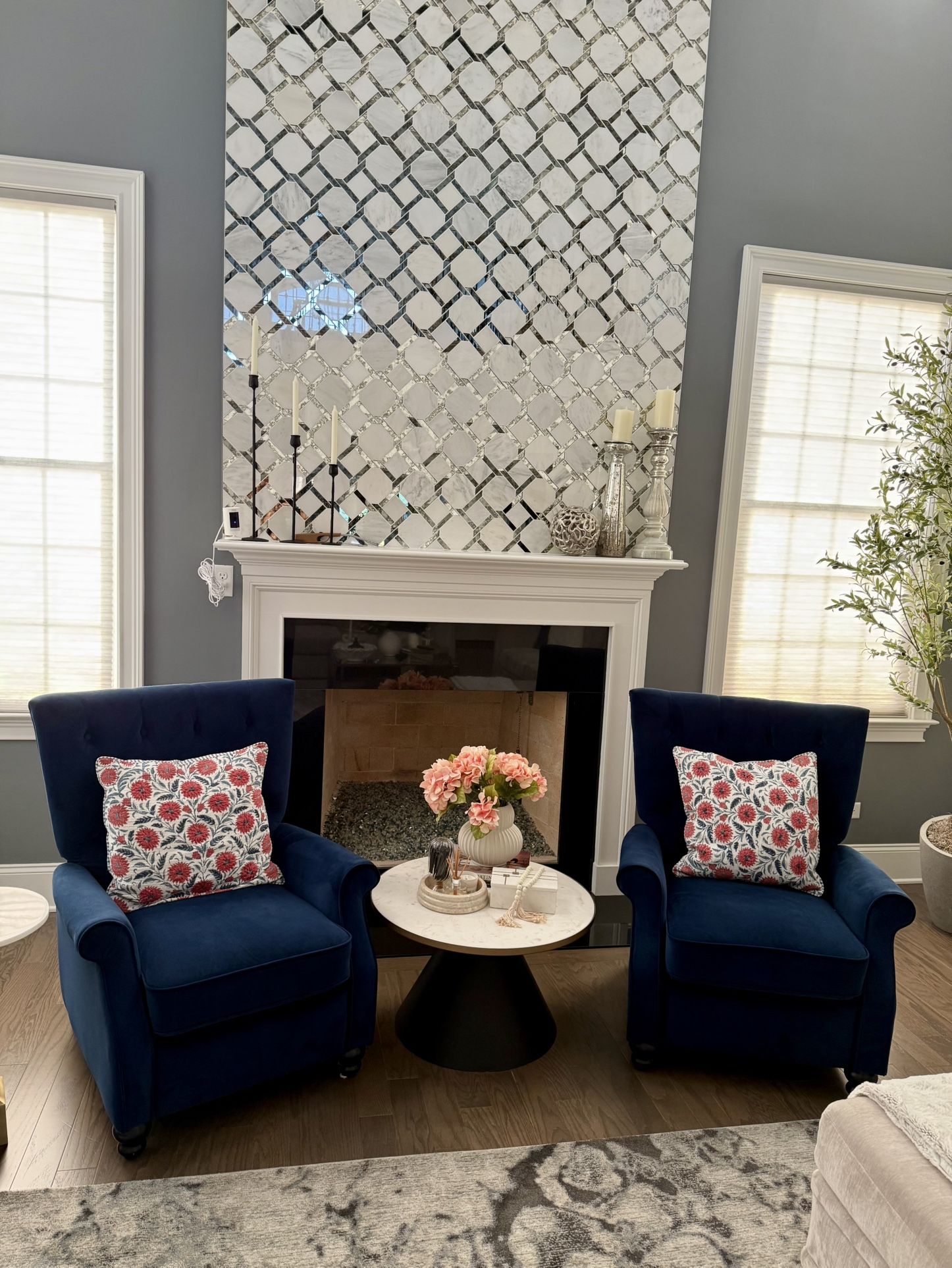 Navy Blue Push Back Recliner 