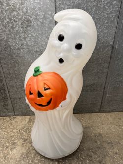 Vintage General Foam Plastics Halloween Ghost Holding Pumpkin Blow Mold MISSING LIGHT AND PLUG