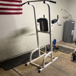 Pull Up Dip Station & Kettlebells Home Gym