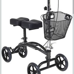 Drive Medical 796 Adjustable Height Steerable Knee Walker Knee Scooter Leg Walker Crutch Alternative, Dual Pad with Basket and Hand Brake 350 Pound We