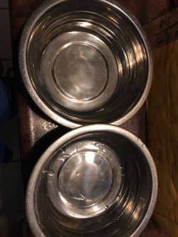 Pair of stainless steel pet bowls, 5 cups each