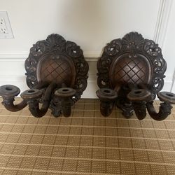 Hand Carved Wood Wall Sconce