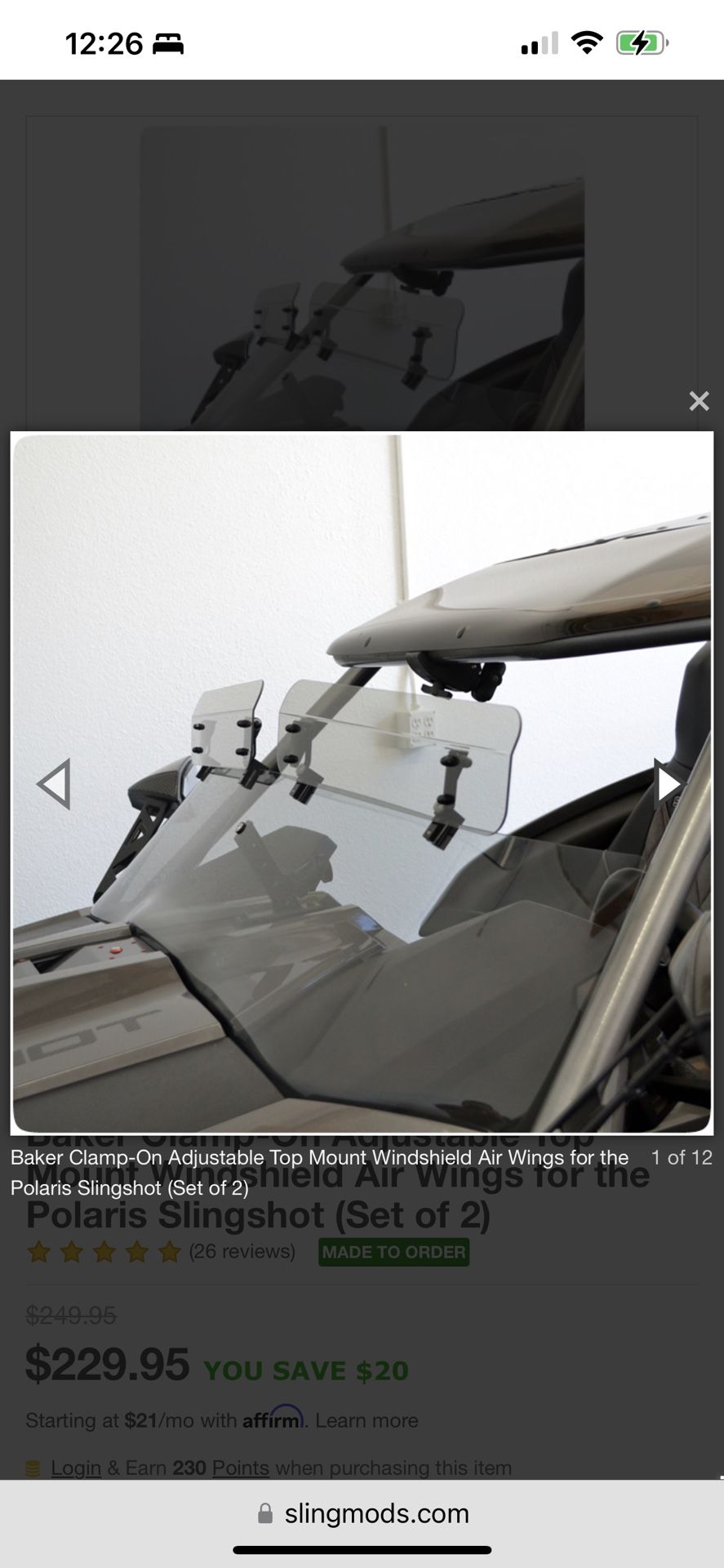 Baker Clamp-On Adjustable Top Mount Windshield Air Wings for the Polaris Slingshot (Set of 2)