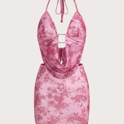 Floral Print Draped Front Halter Top & Bottom