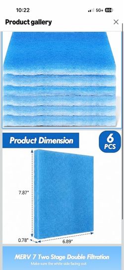 6 Pack Dryer Filter Replacement, Pre-Cut Portable Dryer Filters Compatible with FUNMAS Indoor Dryer Vent System