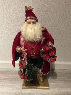 Vintage D.L. Rhein for Silvestri Old World Santa Claus Porcelain Statue Figure Velvet Clothes Christmas Decoration 