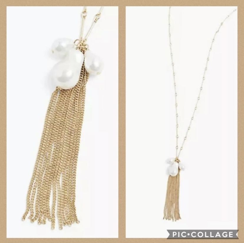 Torrid Gold-Tone Faux Pearl Cluster & Fringe Pendant Chain Necklace