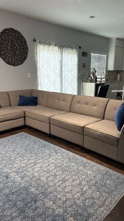 Large Beige Tufted Sectional Sofa