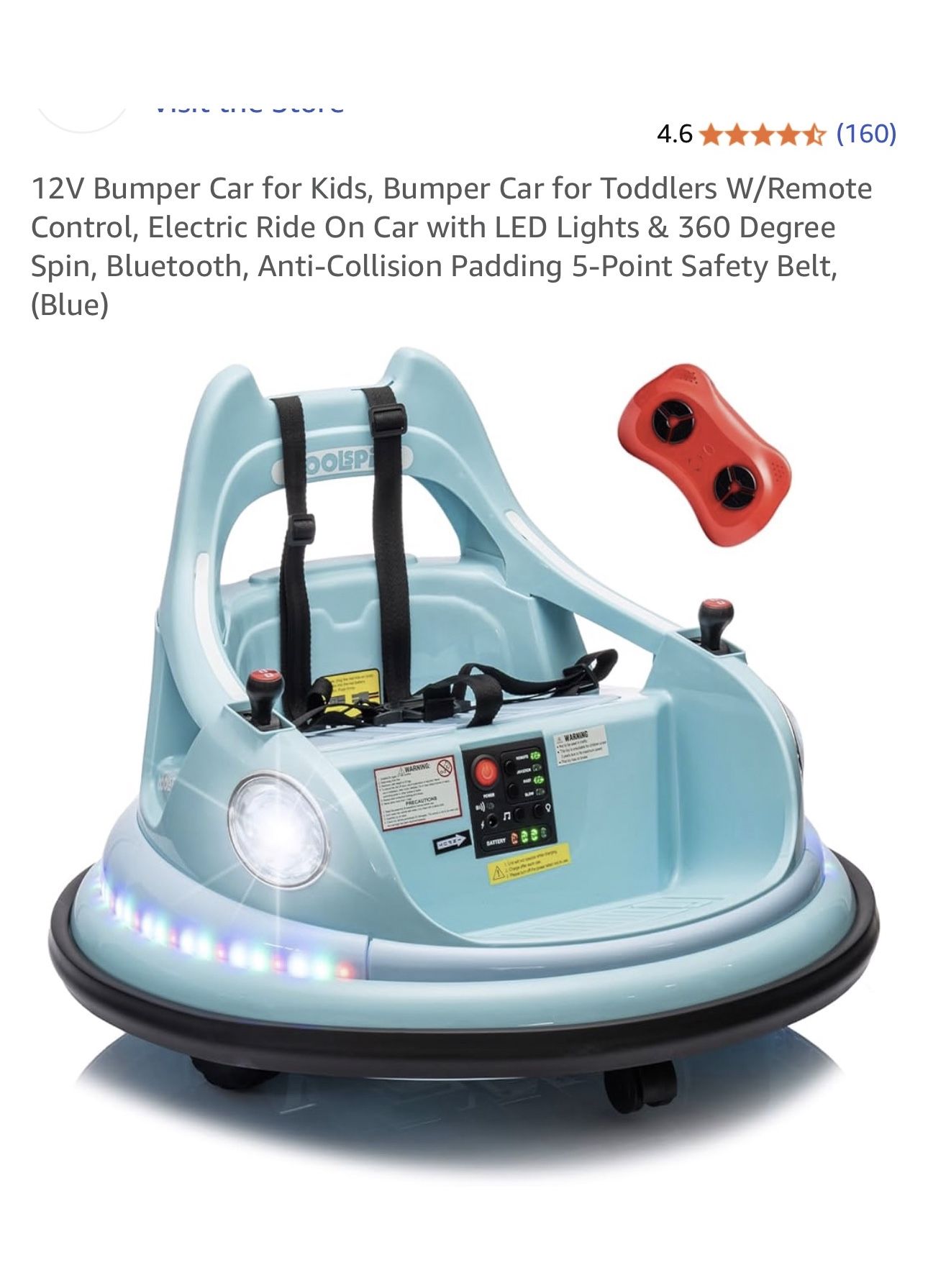  New 12V Bumper Car for Kids, Bumper Car for Toddlers W/Remote