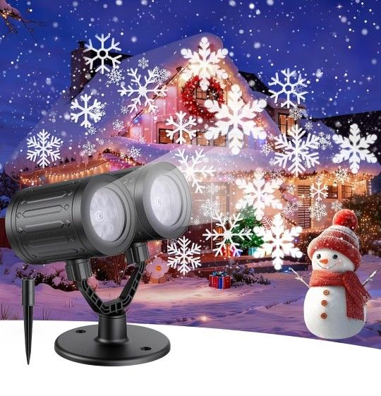 16-20ft Snowflake Christmas Projector Lights Outdoor, Double Head Crystal-Clear Holiday Projector Outdoor w Timer, Snowfall LED Xmas Lights for House