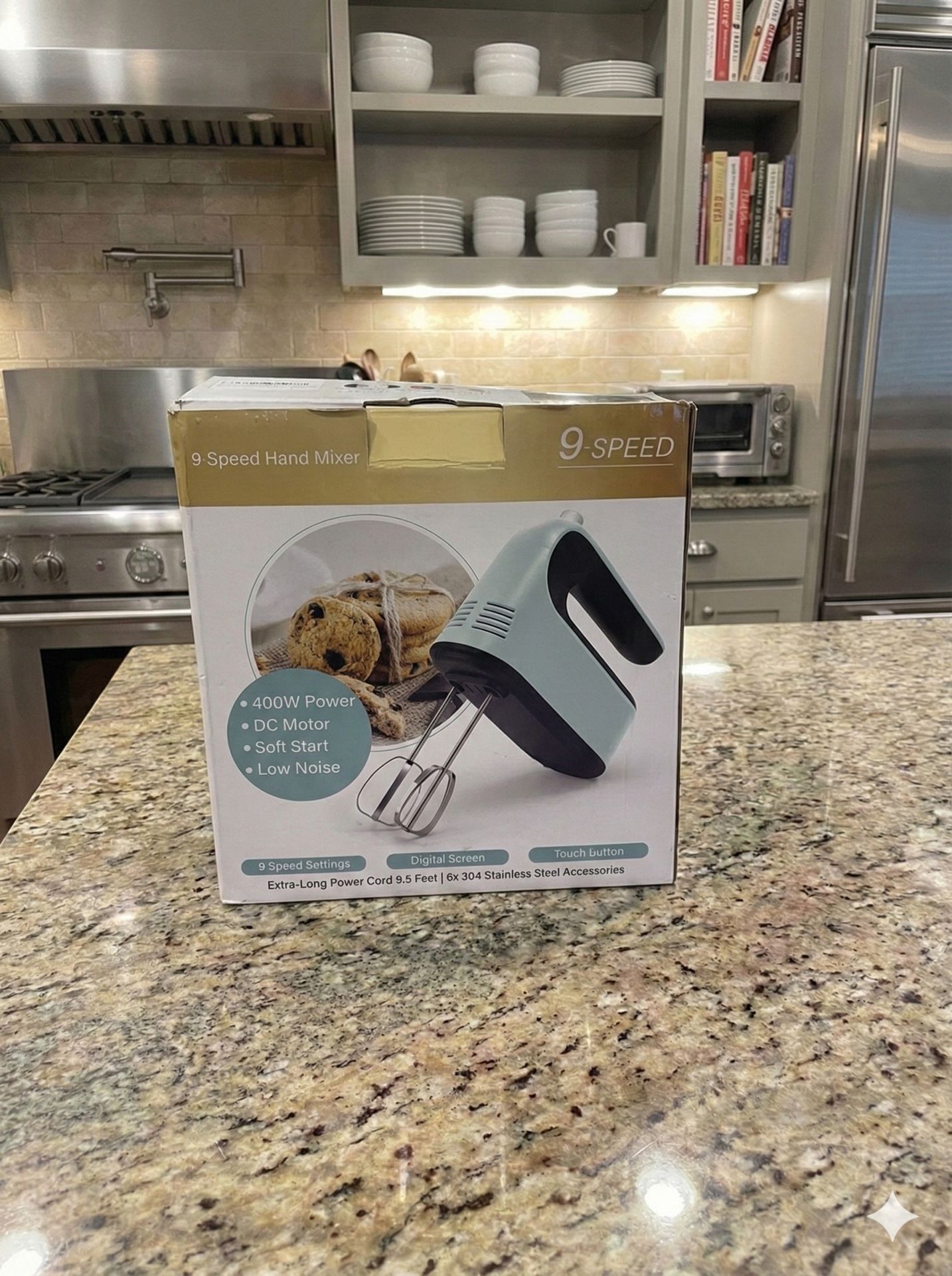 9-Speed Digital Hand Mixer Electric, 400W Powerful DC Motor, with Snap-On Storage Case, Dough Hooks, Whisk