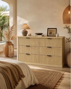 6-Drawer Double Dresser for Bedroom,  Chest of Drawers with Fluted Panels, Storage, L-19