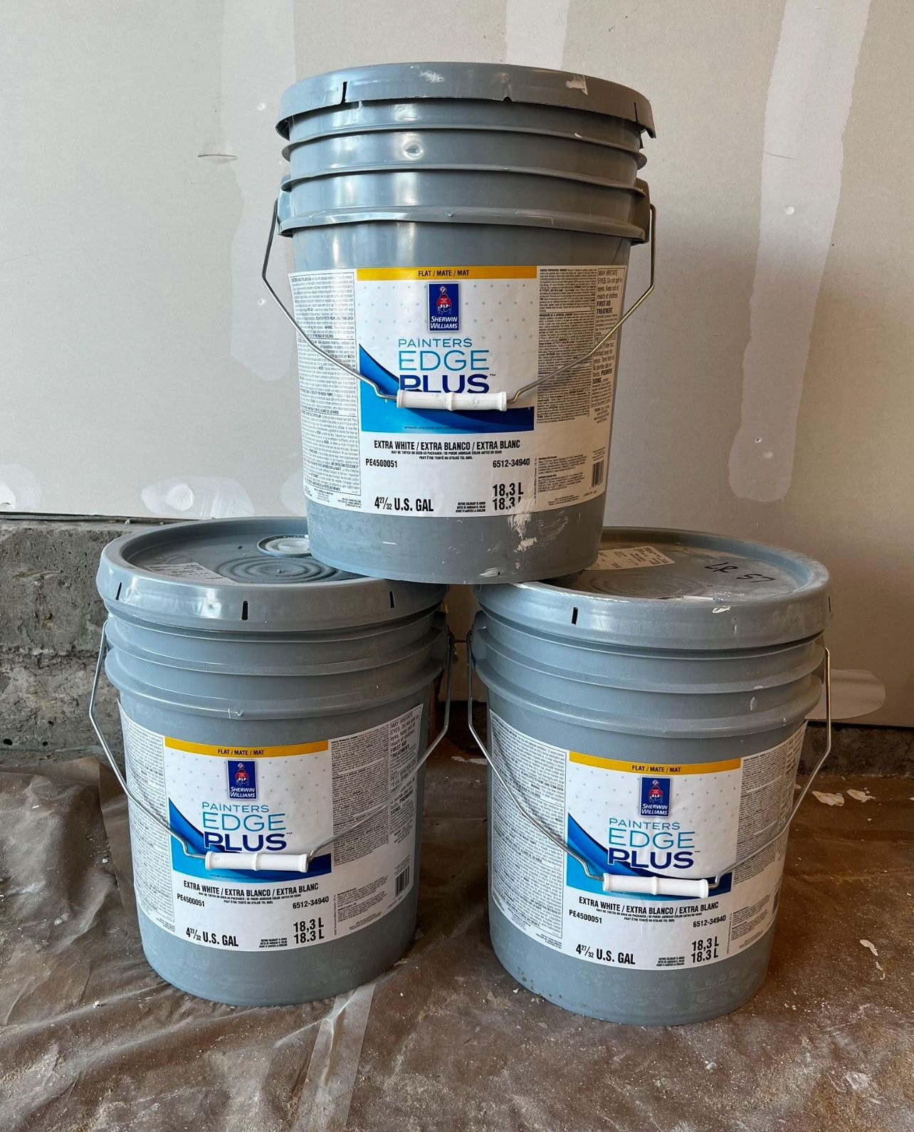 Interior Paint. Color Agreeable Gray. Flat. Total 3 Buckets/ 15 Gallons