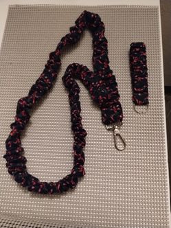 Stretch lanyard and scrunchie wristlet keychain key holder set