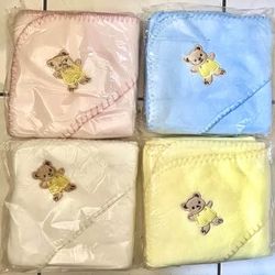 Set of 4 Embroidered Teddy Bear Baby Blankets
