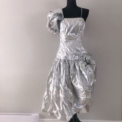 Womens Vintage Algo Boutique Metallic Silver Prom Formal Dress size 11