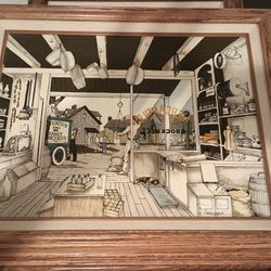 H Hargrove "Mercantile Groceries" Framed 20 1/4" x16 1/4” Painting